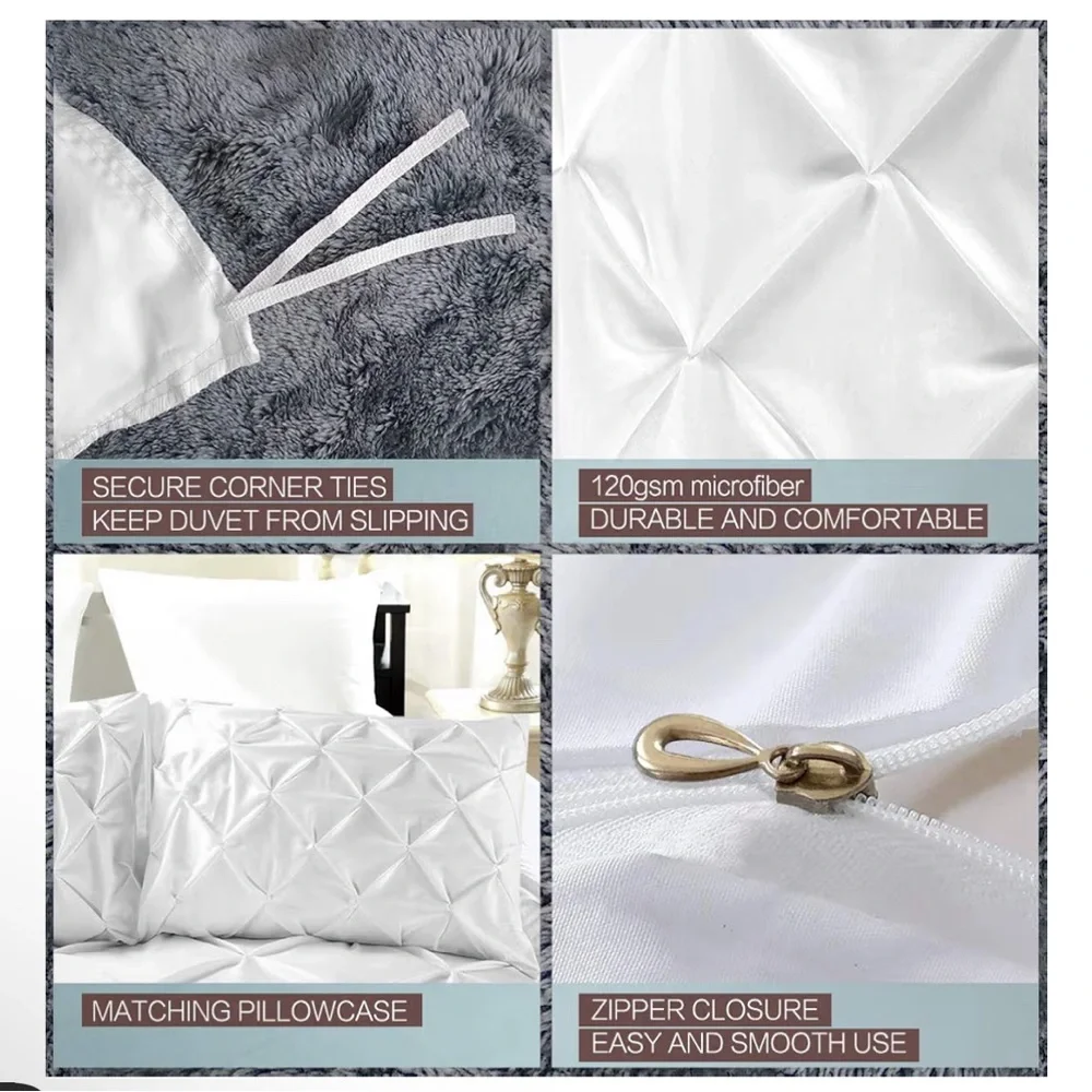ASHLEYRIVER 3 Piece Luxurious Pinch Pleated Duvet Cover w pillow cases Queen